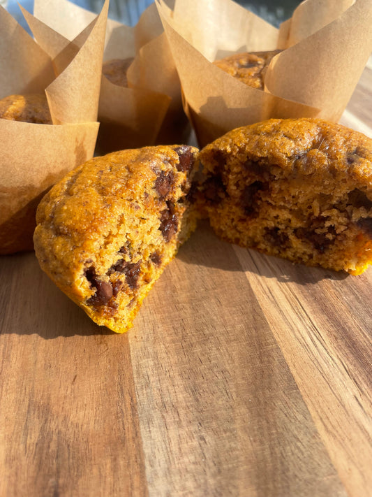 protein pumpkin choco chip muffins